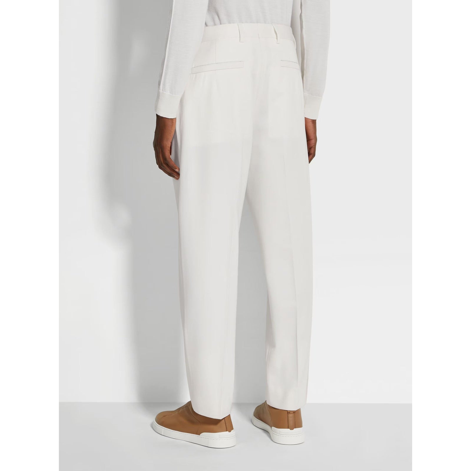 ZEGNA WHITE COTTON AND WOOL PANTS