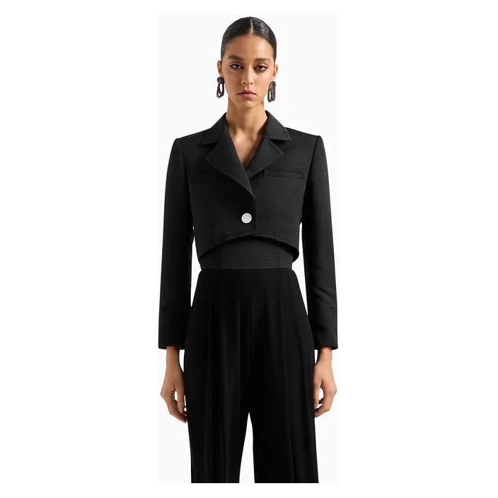 EMPORIO ARMANI CROPPED JACKET WITH LAPELS IN TECHNICAL FAILLE - Yooto