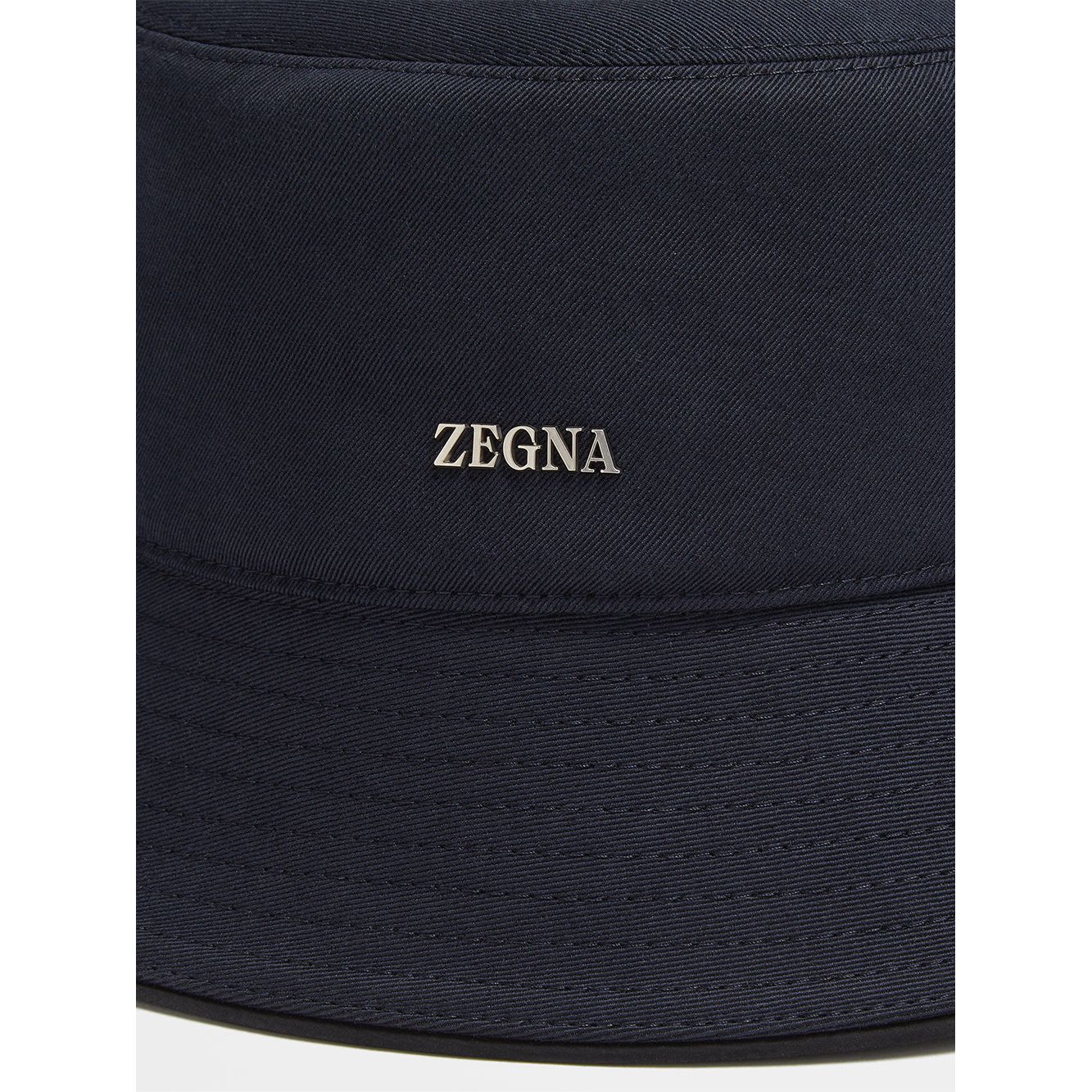 ZEGNA NAVY BLUE COTTON AND WOOL BUCKET HAT