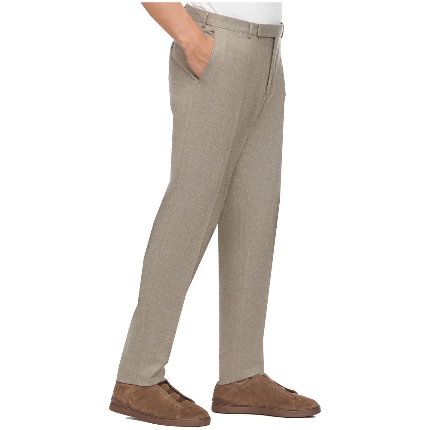 ZEGNA LIGHT TAUPE MÉLANGE WOOL TROUSERS