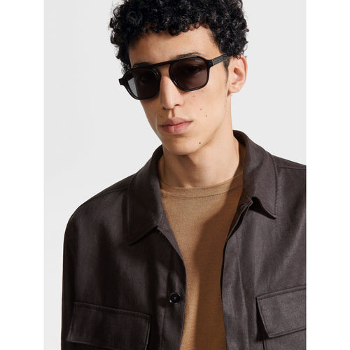 Load image into Gallery viewer, ZEGNA TRANSPARENT DARK GREY AURORA II ACETATE SUNGLASSES
