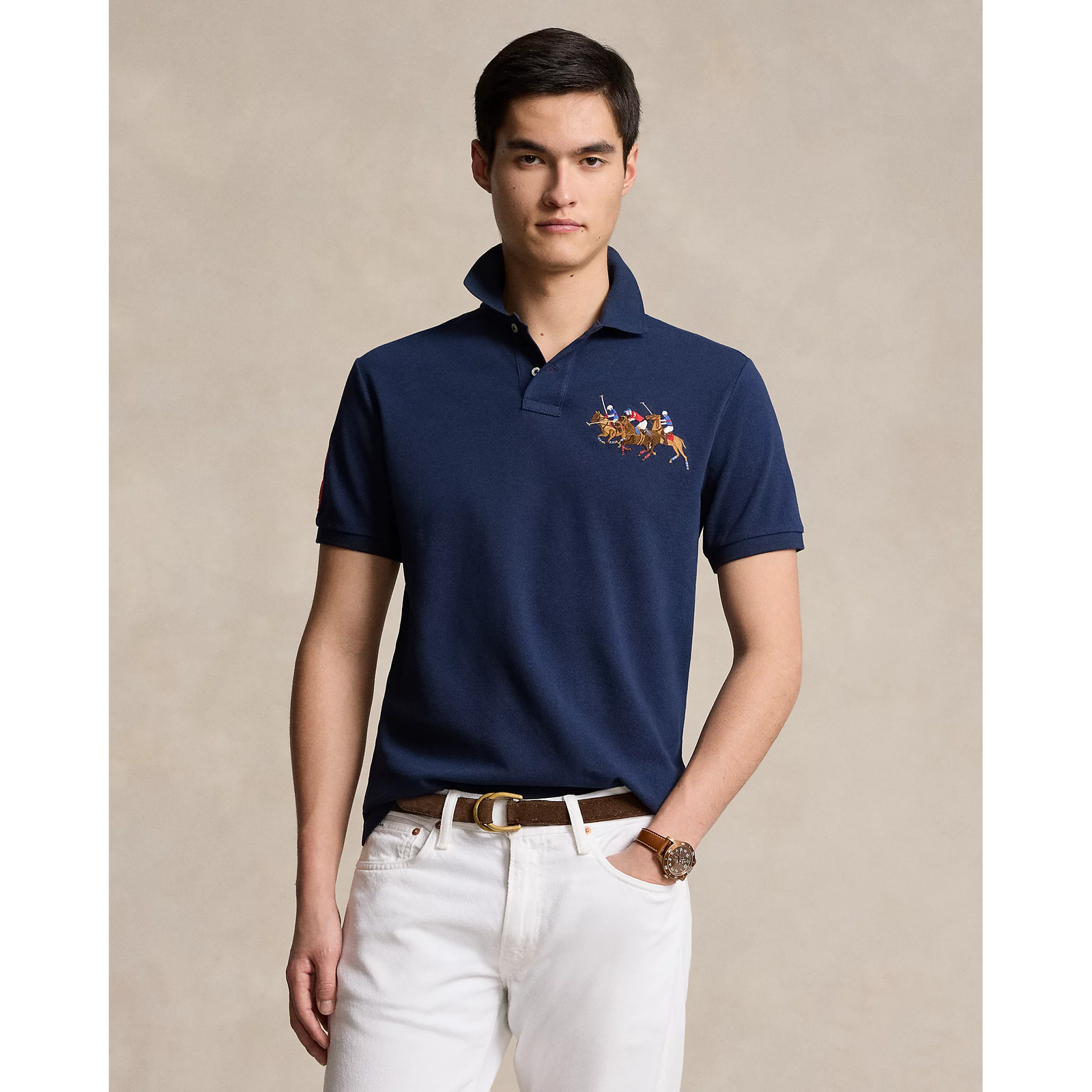 POLO RALPH LAUREN CUSTOM SLIM FIT TRIPLE-PONY POLO SHIRT