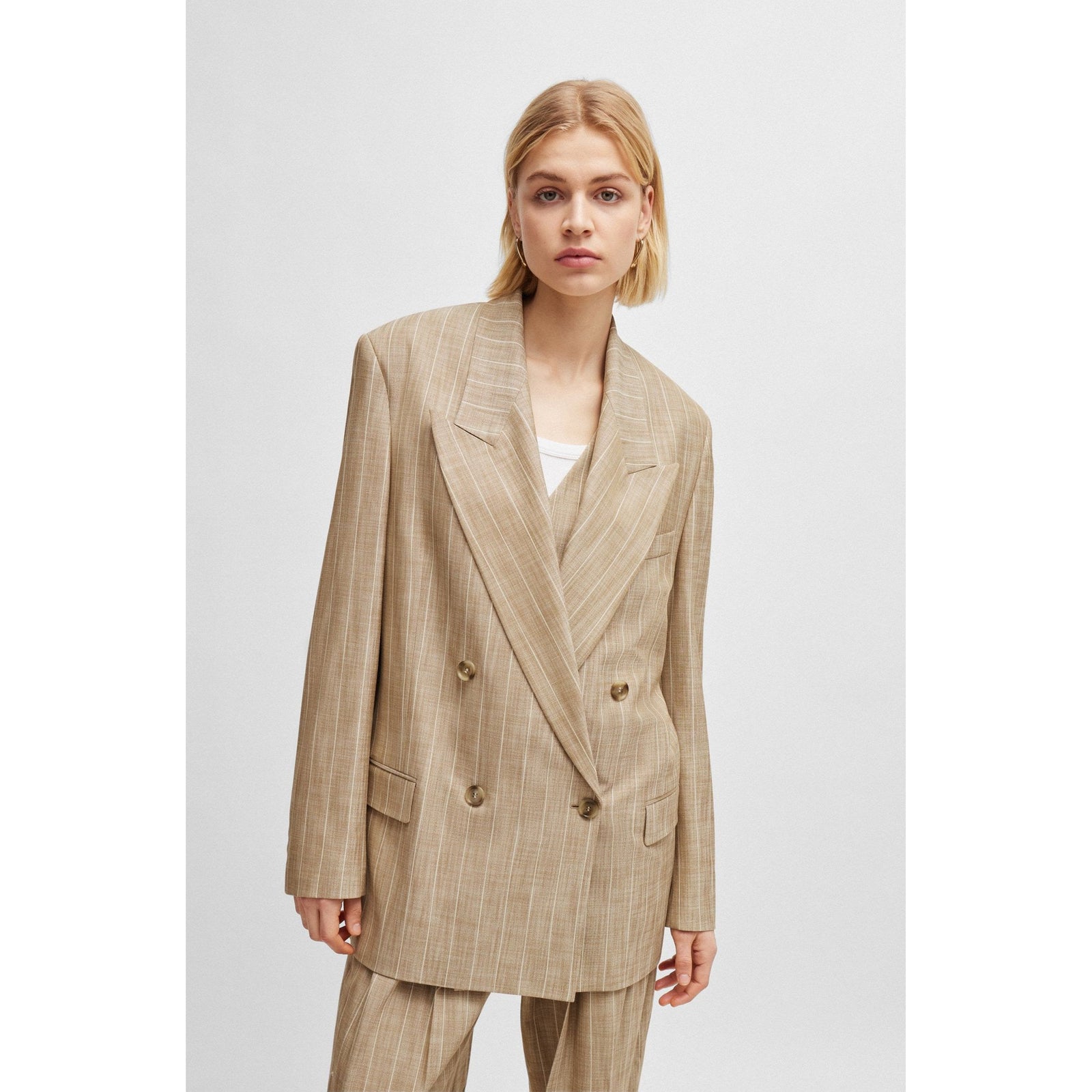 BOSS DOUBLE-BREASTED JACKET IN PINSTRIPED STRETCH FABRIC - Yooto