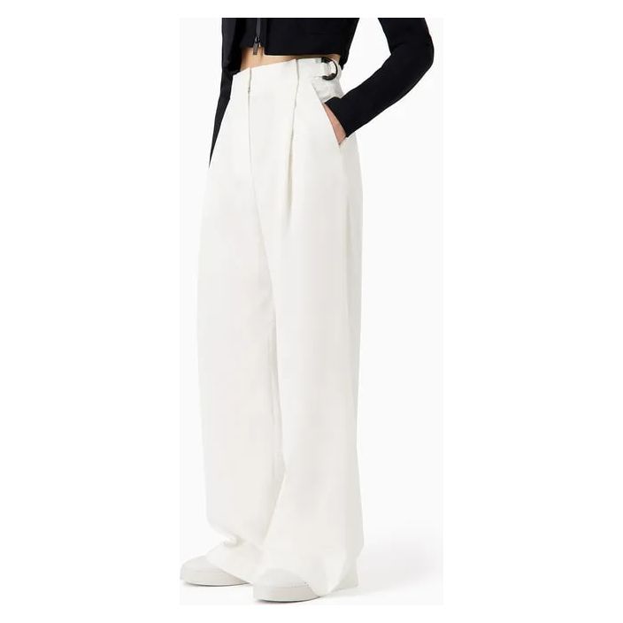 EMPORIO ARMANI HIGH-RISE COTTON-BLEND PALAZZO TROUSERS