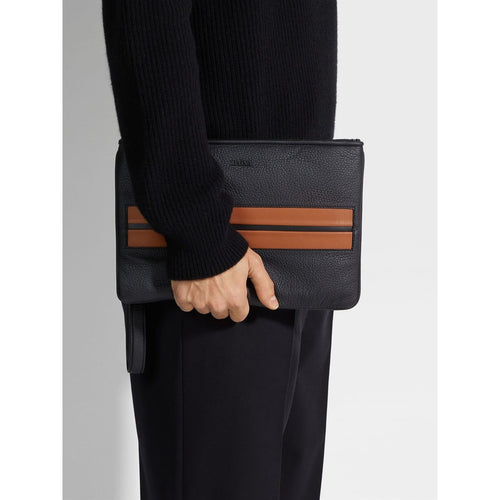 Load image into Gallery viewer, ZEGNA BLACK DEERSKIN AND LEATHER POUCH
