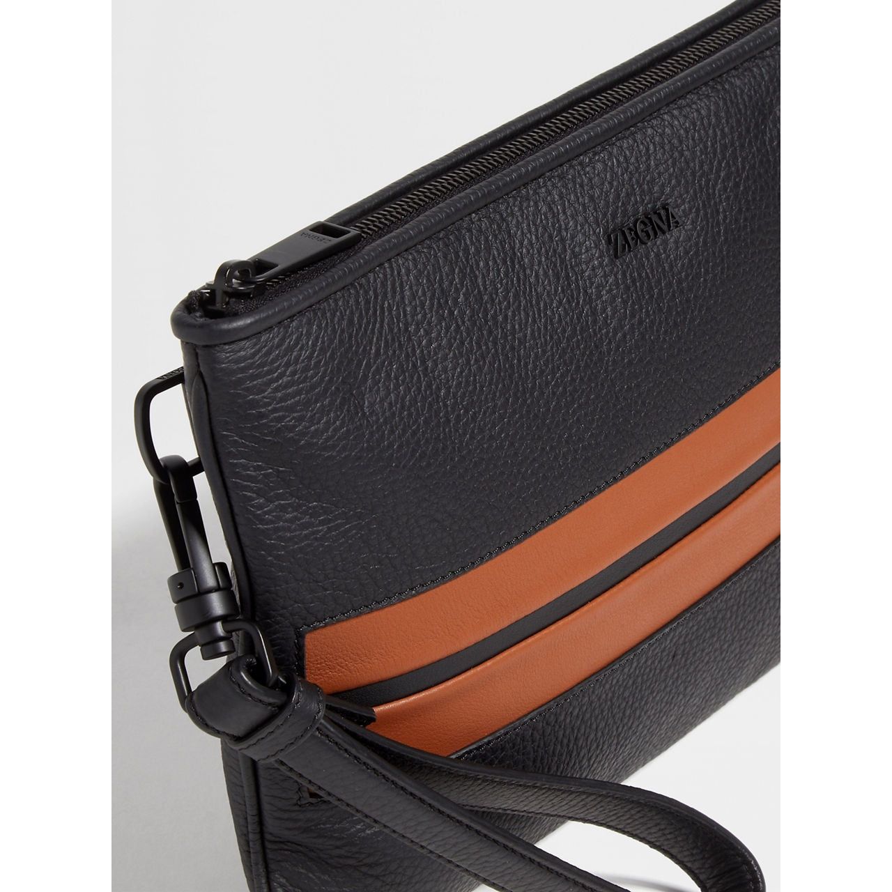 ZEGNA BLACK DEERSKIN AND LEATHER POUCH