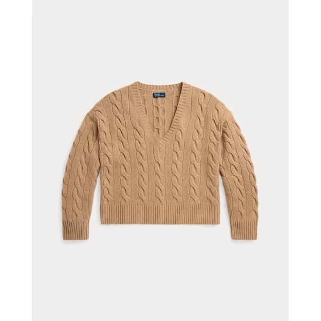 RALPH LAUREN Cable-Knit Wool-Cashmere V-Neck Jumper