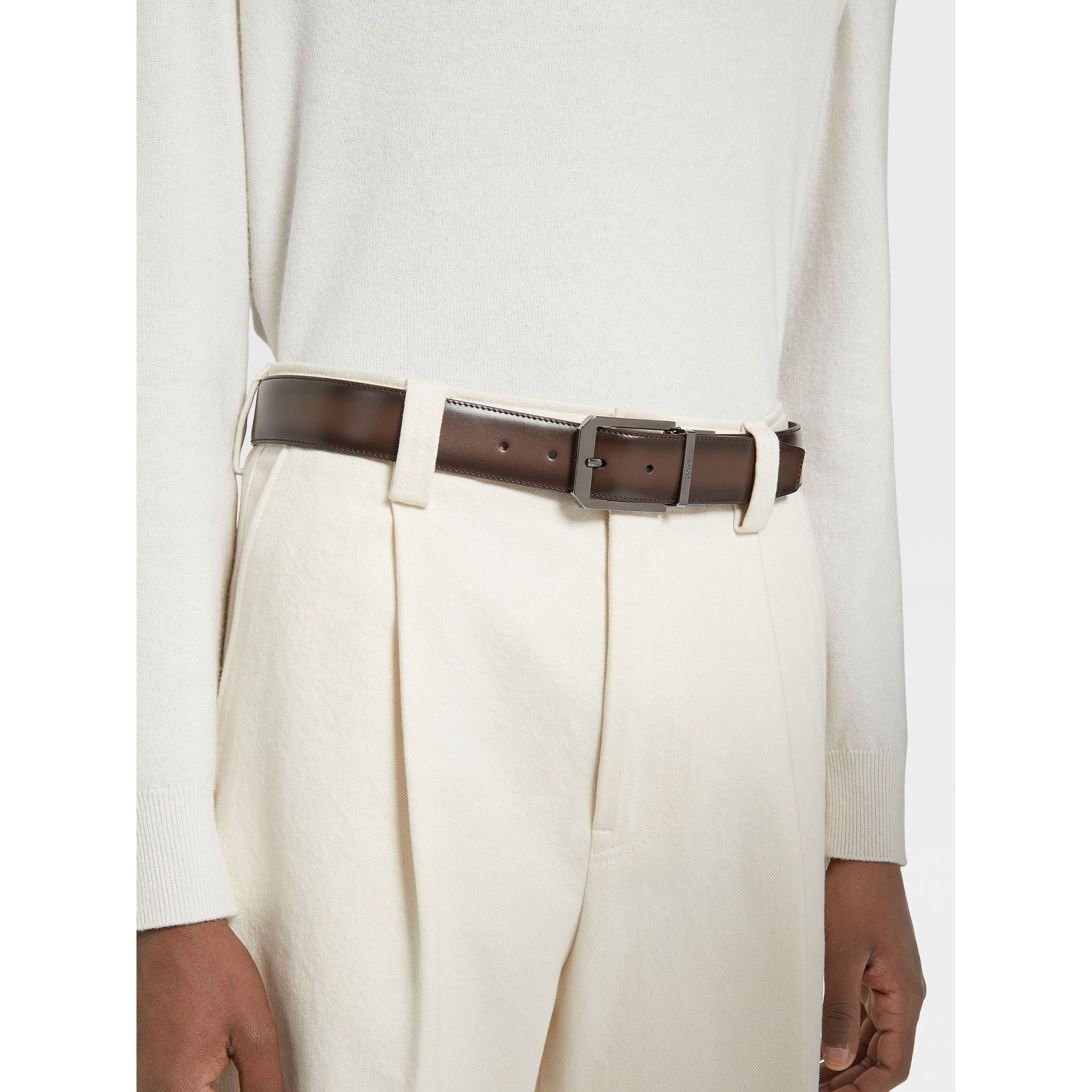 ZEGNA DARK BROWN LEATHER REVERSIBLE BELT