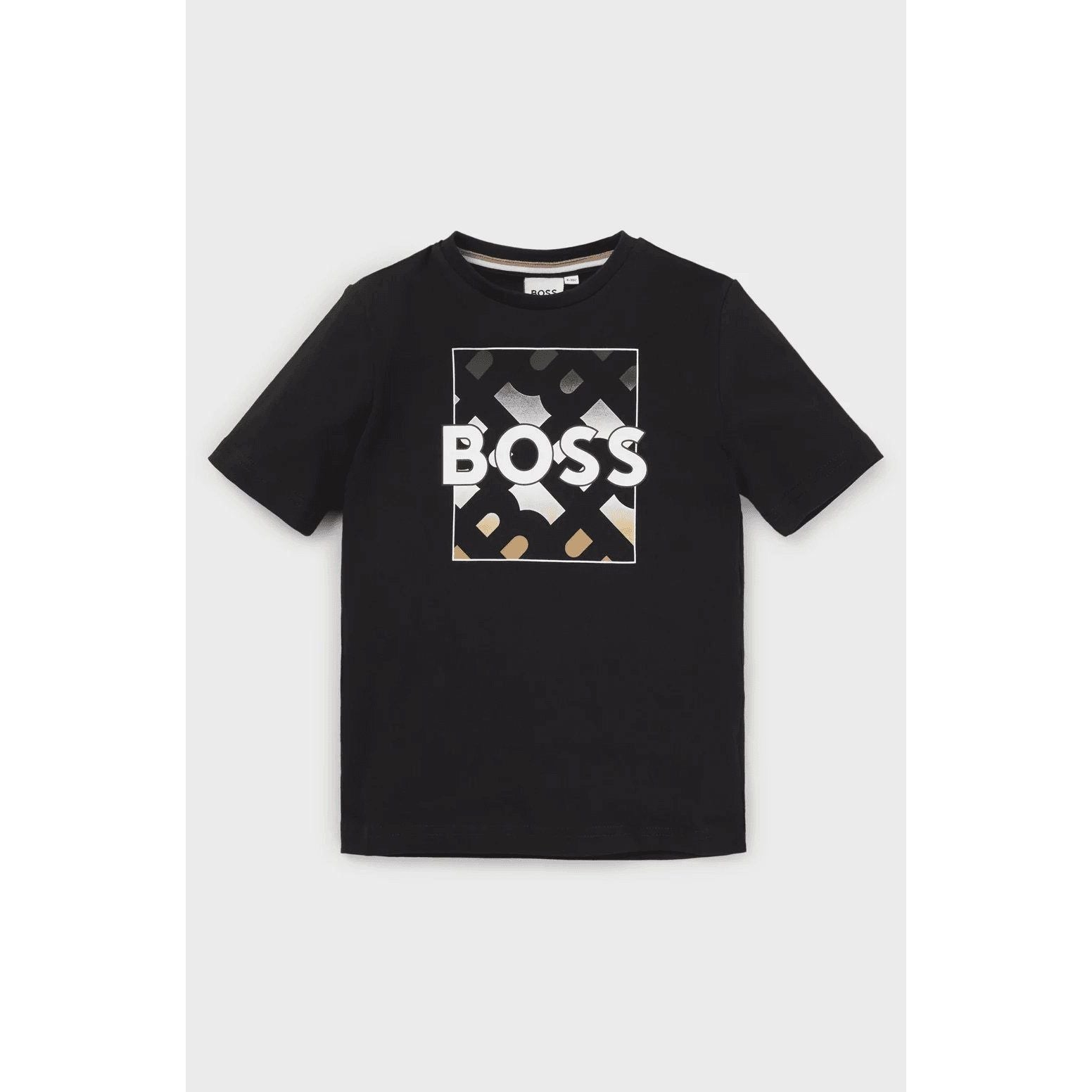 BOSS KIDS' T-SHIRT IN COTTON WITH MONOGRAMS AND LOGO PRINT