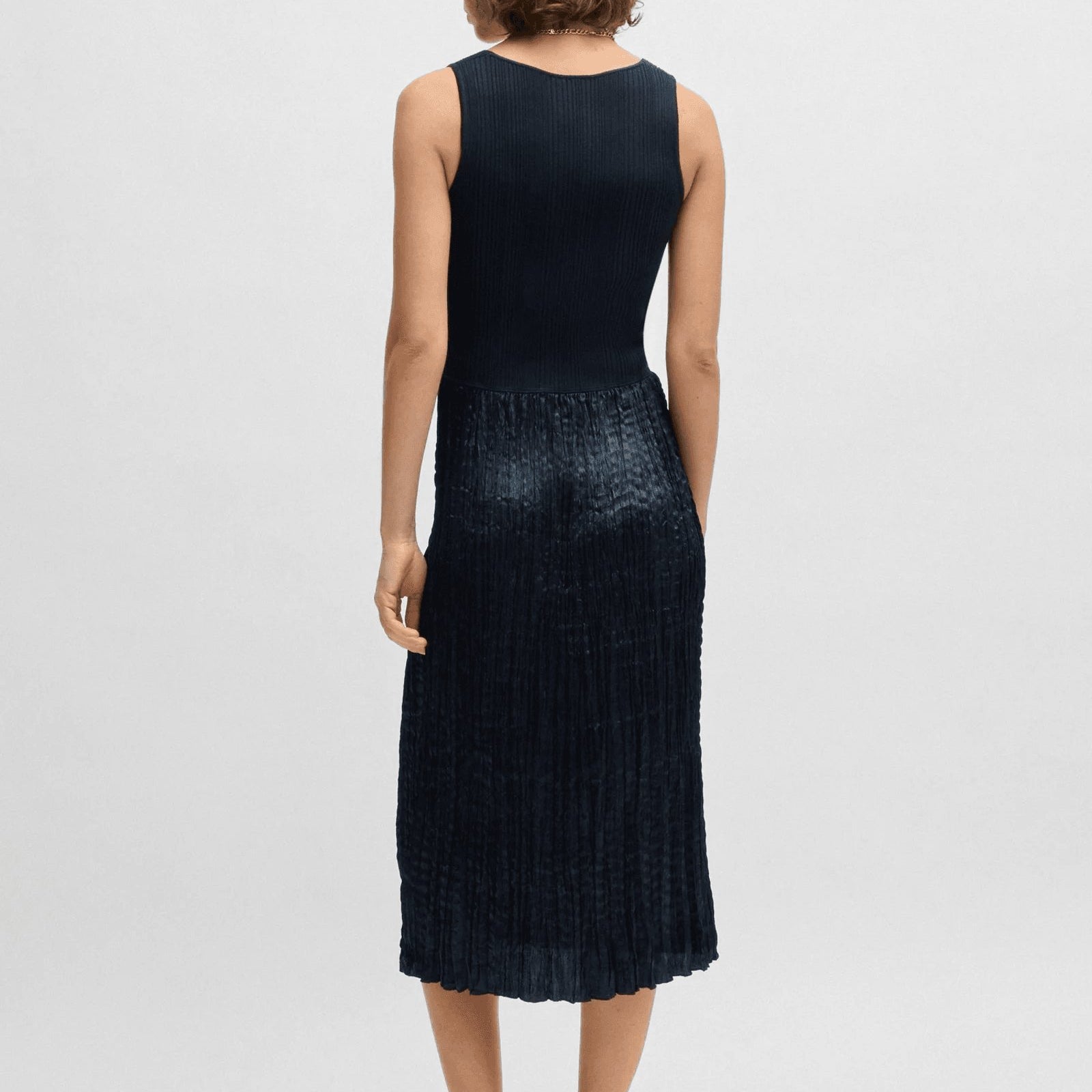 BOSS Knitted dress with lustrous structured skirt