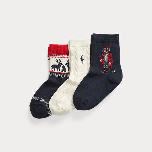 Load image into Gallery viewer, RALPH LAUREN Polo Bear Crew Sock 3-Pack
