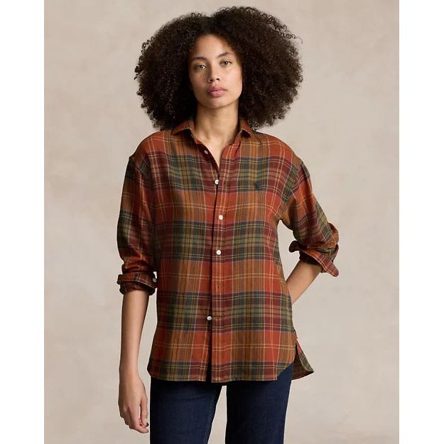 RALPH LAUREN Relaxed Fit Plaid Cotton-Blend Shirt