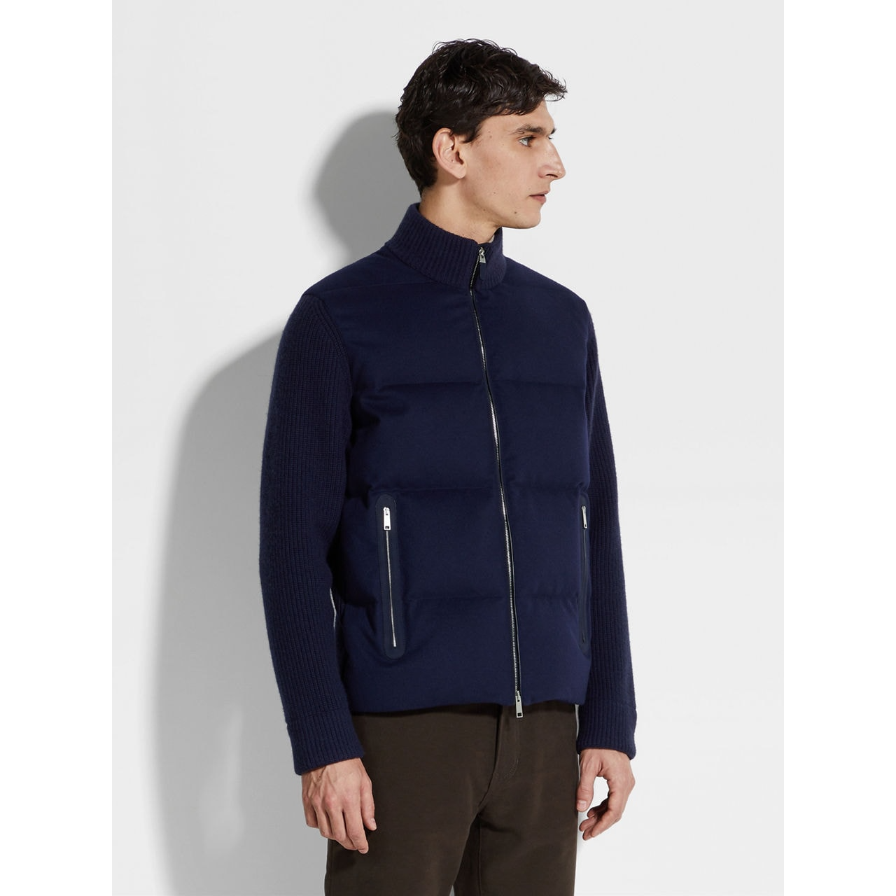 ZEGNA INK BLUE OASI CASHMERE FULL ZIP BLOUSON