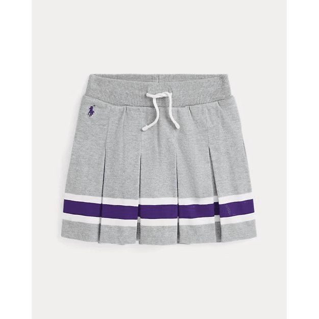 RALPH LAUREN Striped Pleated Cotton Jersey Skort