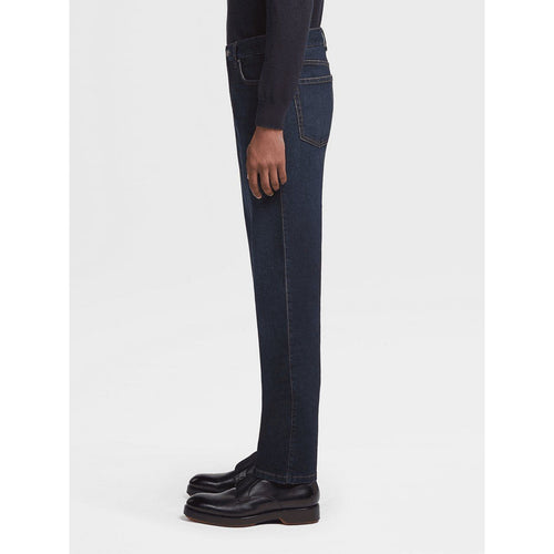 Load image into Gallery viewer, ZEGNA DARK BLUE STONE-WASHED COTTON ROCCIA JEANS
