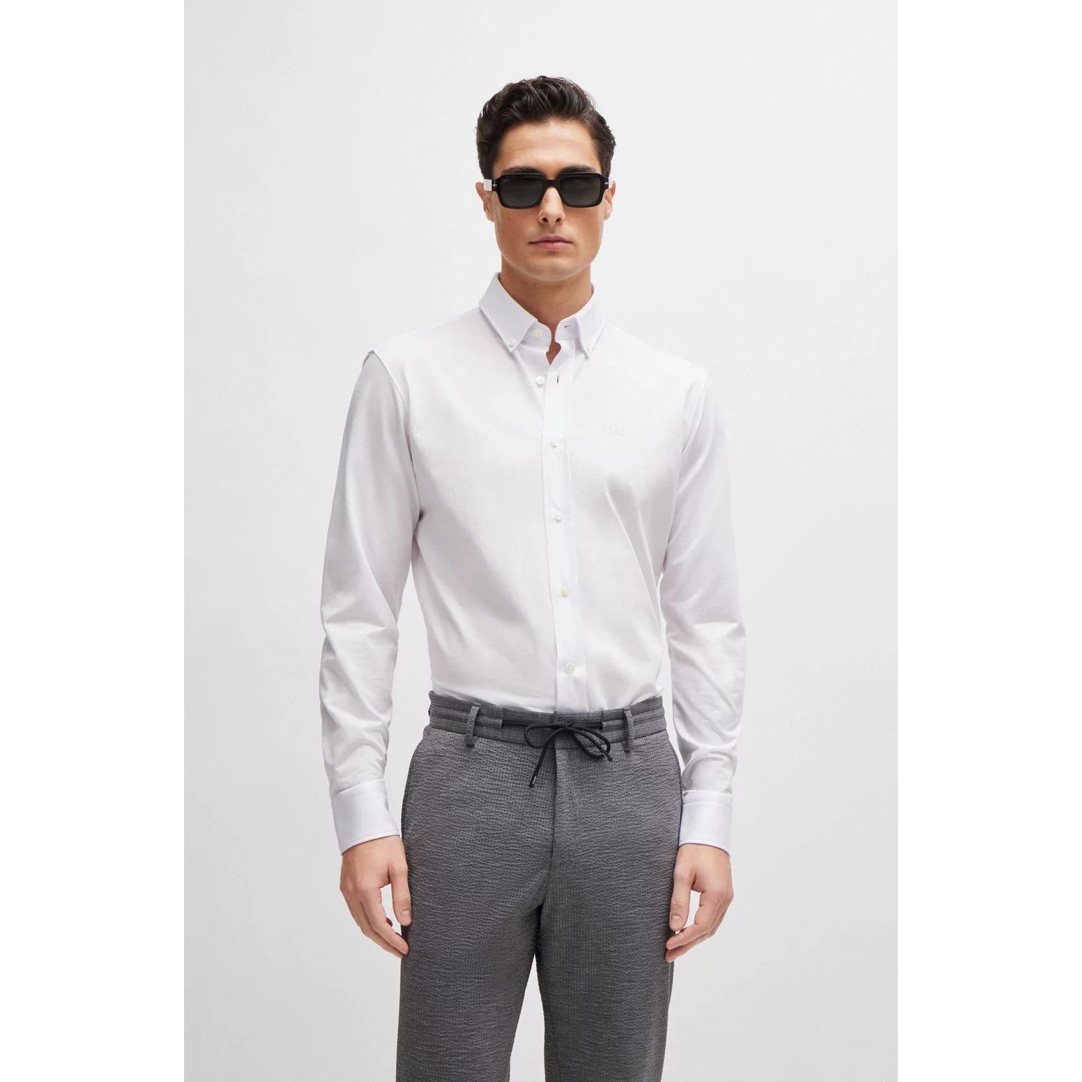 BOSS REGULAR-FIT SHIRT IN STRUCTURED COTTON-BLEND JERSEY