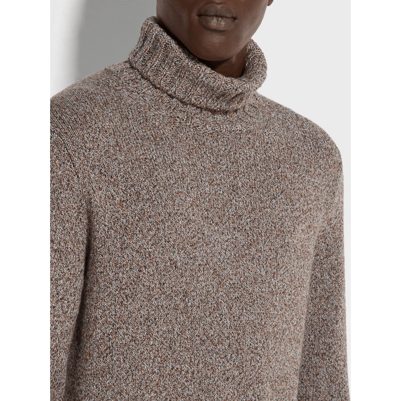 ZEGNA DARK FOLIAGE AND TAUPE OASI CASHMERE TURTLENECK