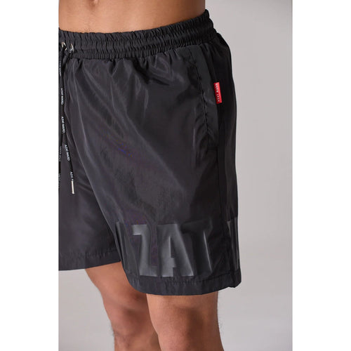 Load image into Gallery viewer, AZAT MARD BLACK/BLACK IMPACT LOGO SWIM SHORTS
