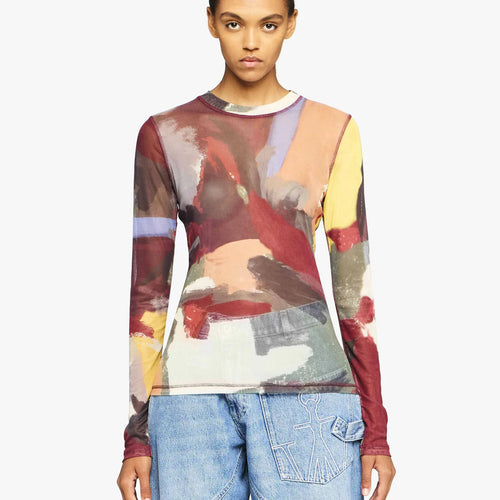 Load image into Gallery viewer, JW Anderson &#39;ABSTRACT&#39; PRINT - SHEER LONG SLEEVE TOP
