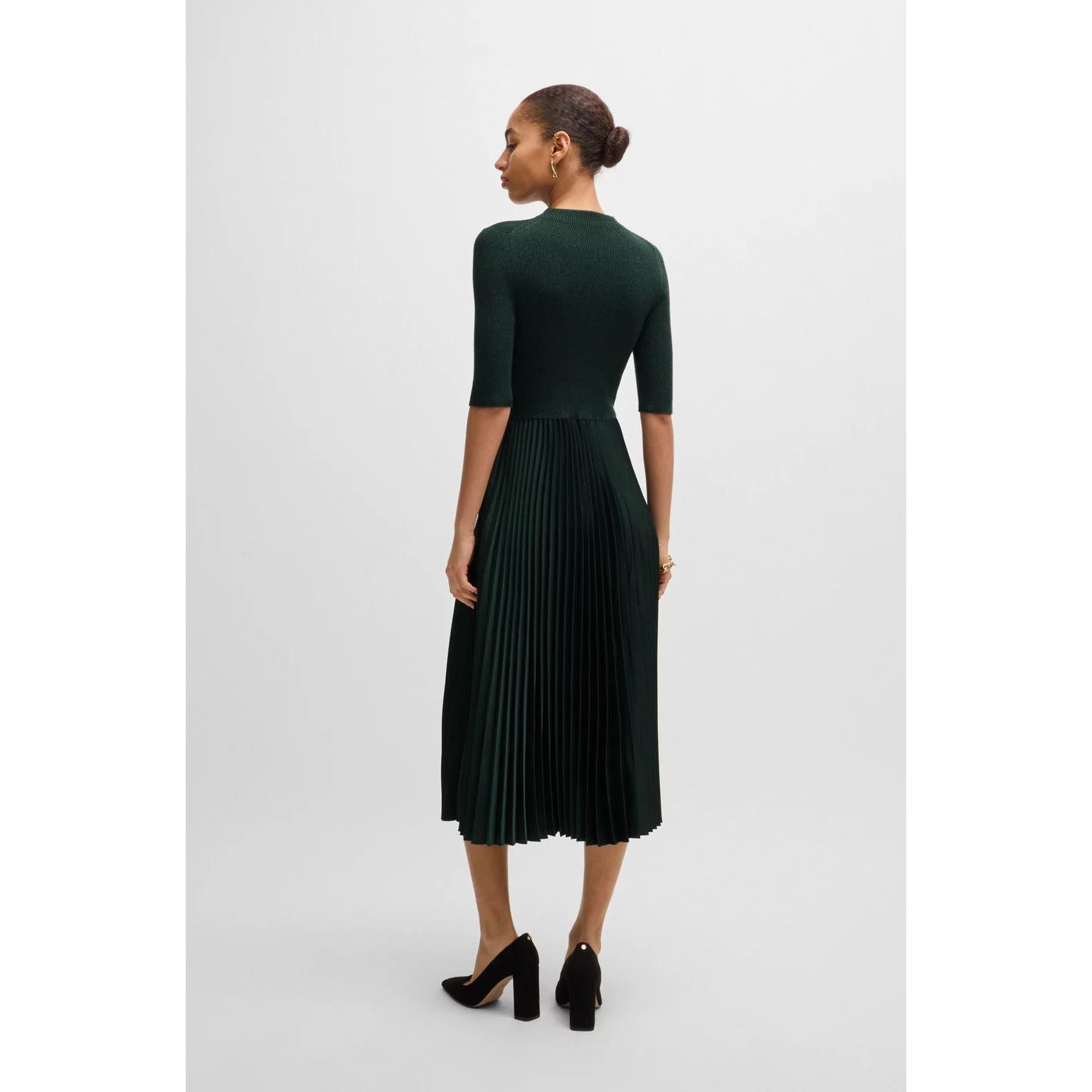 BOSS CROPPED-SLEEVE DRESS WITH PLISSÉ SKIRT