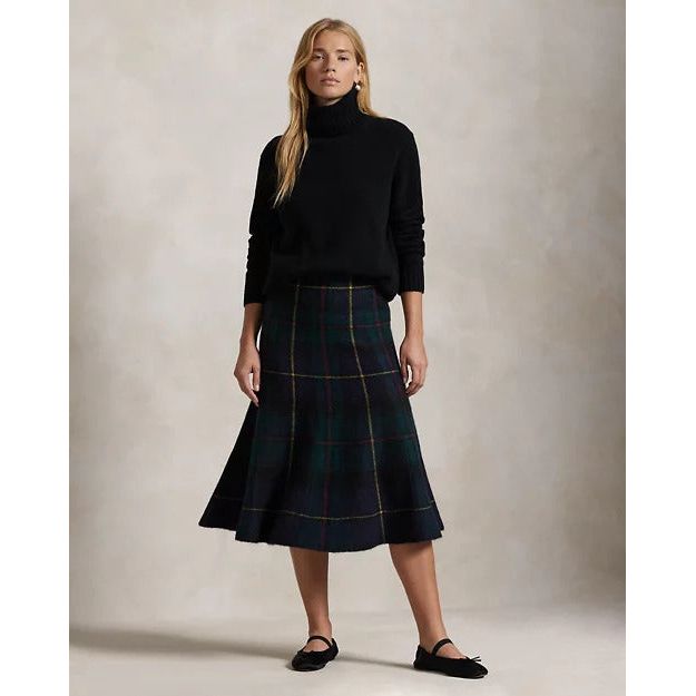 RALPH LAUREN Plaid Alpaca-Blend Flared Skirt