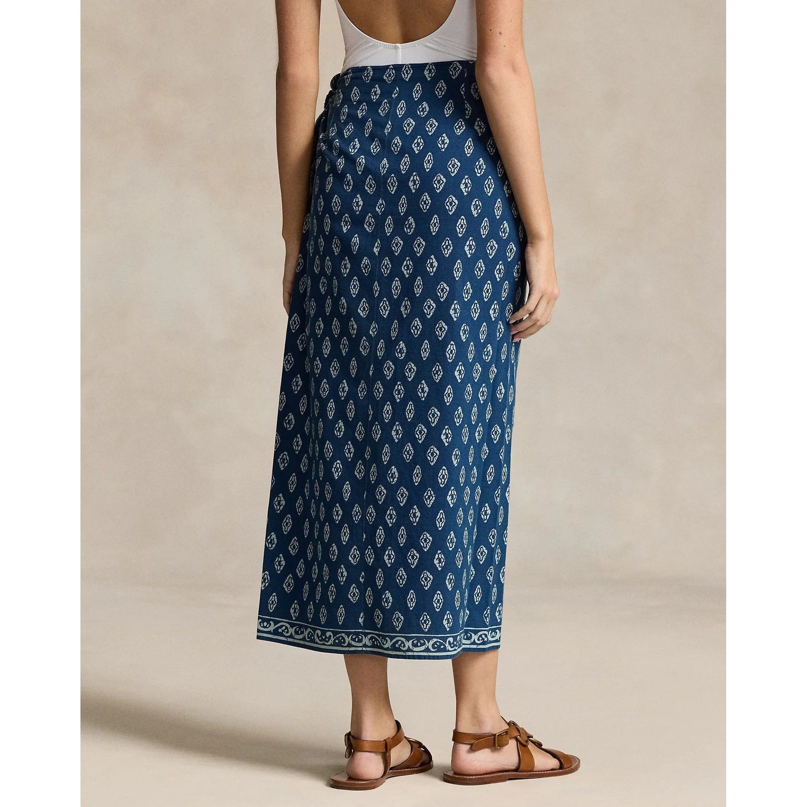 POLO RALPH LAUREN PRINTED COTTON WRAP SKIRT