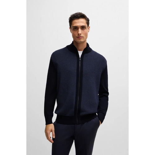 Load image into Gallery viewer, BOSS ZIP-UP CARDIGAN IN VIRGIN WOOL WITH MIXED STRUCTURES
