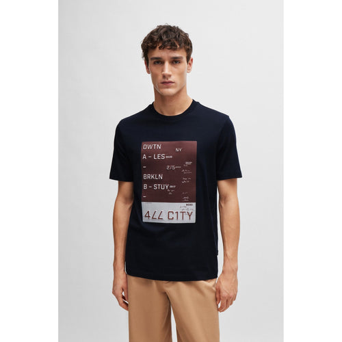 Load image into Gallery viewer, BOSS COTTON-JERSEY T-SHIRT WITH MIXED-MEDIA ARTWORK - Yooto
