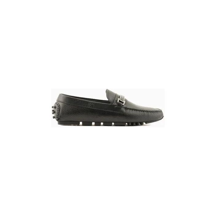 EMPORIO ARMANI PEBBLED LEATHER DRIVING LOAFERS WITH STIRRUP BAR