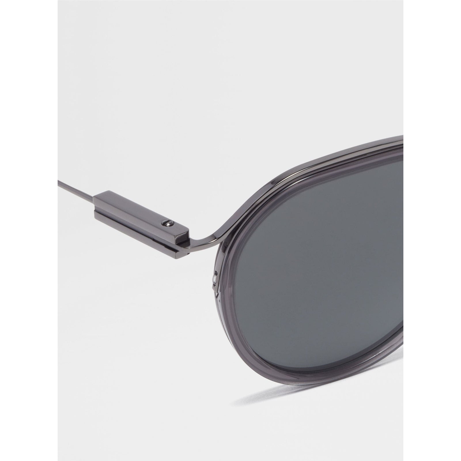 ZEGNA TRANSPARENT GREY AND DARK RUTHENIUM ACETATE AND METAL SUNGLASSES