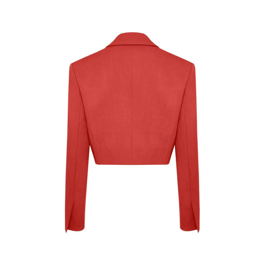 Antheia Wool Cropped Oversized Blazer in Red