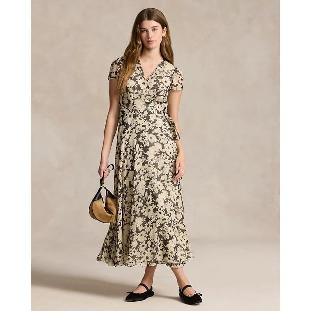 RALPH LAUREN Crinkled Floral Wrap Dress