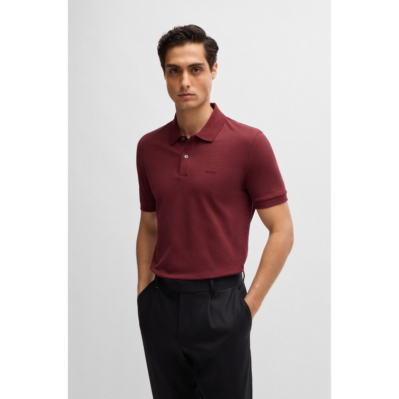 BOSS PALLAS COTTON POLO SHIRT WITH EMBROIDERED LOGO