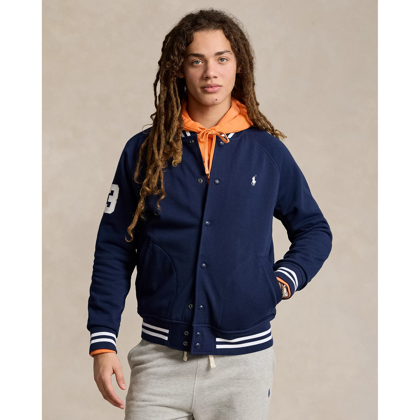 POLO RALPH LAUREN TRIPLE-PONY FLEECE BASEBALL JACKET