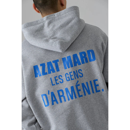 Load image into Gallery viewer, AZAT MARD LES GENS HEATHER GREY WITH BLUE HOODIE
