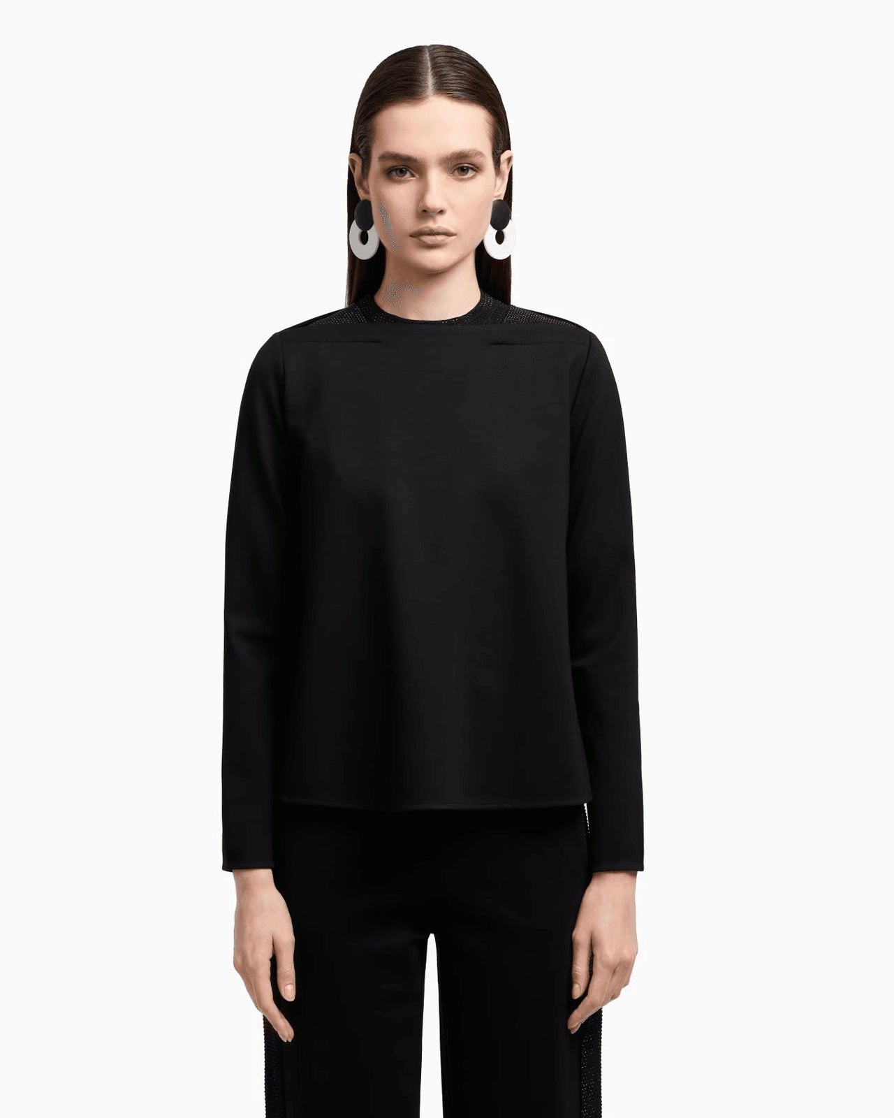 EMPORIO ARMANI Interlock jersey sweatshirt with micro-stud inserts