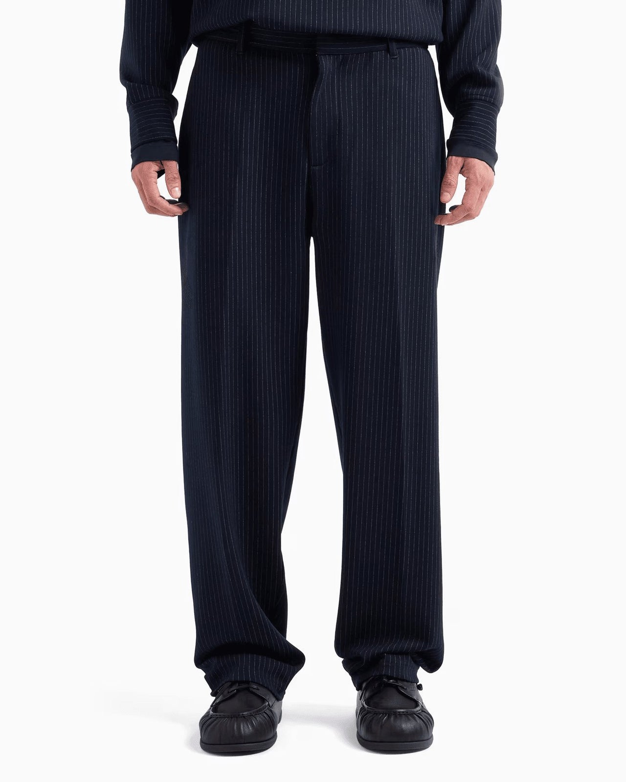 EMPORIO ARMANI Pinstriped viscose-blend jersey trousers