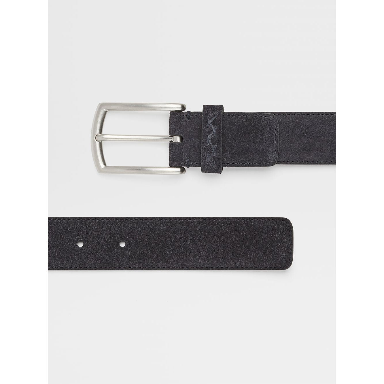 ZEGNA Navy Blue Suede Triple Stitch Buckle Belt