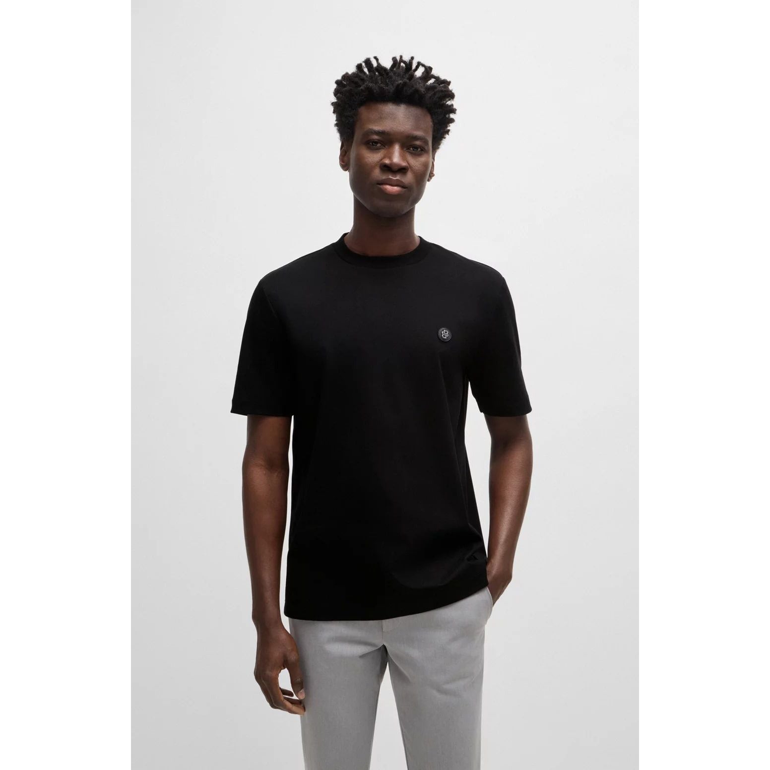 BOSS MERCERIZED-COTTON REGULAR-FIT T-SHIRT WITH DOUBLE MONOGRAM