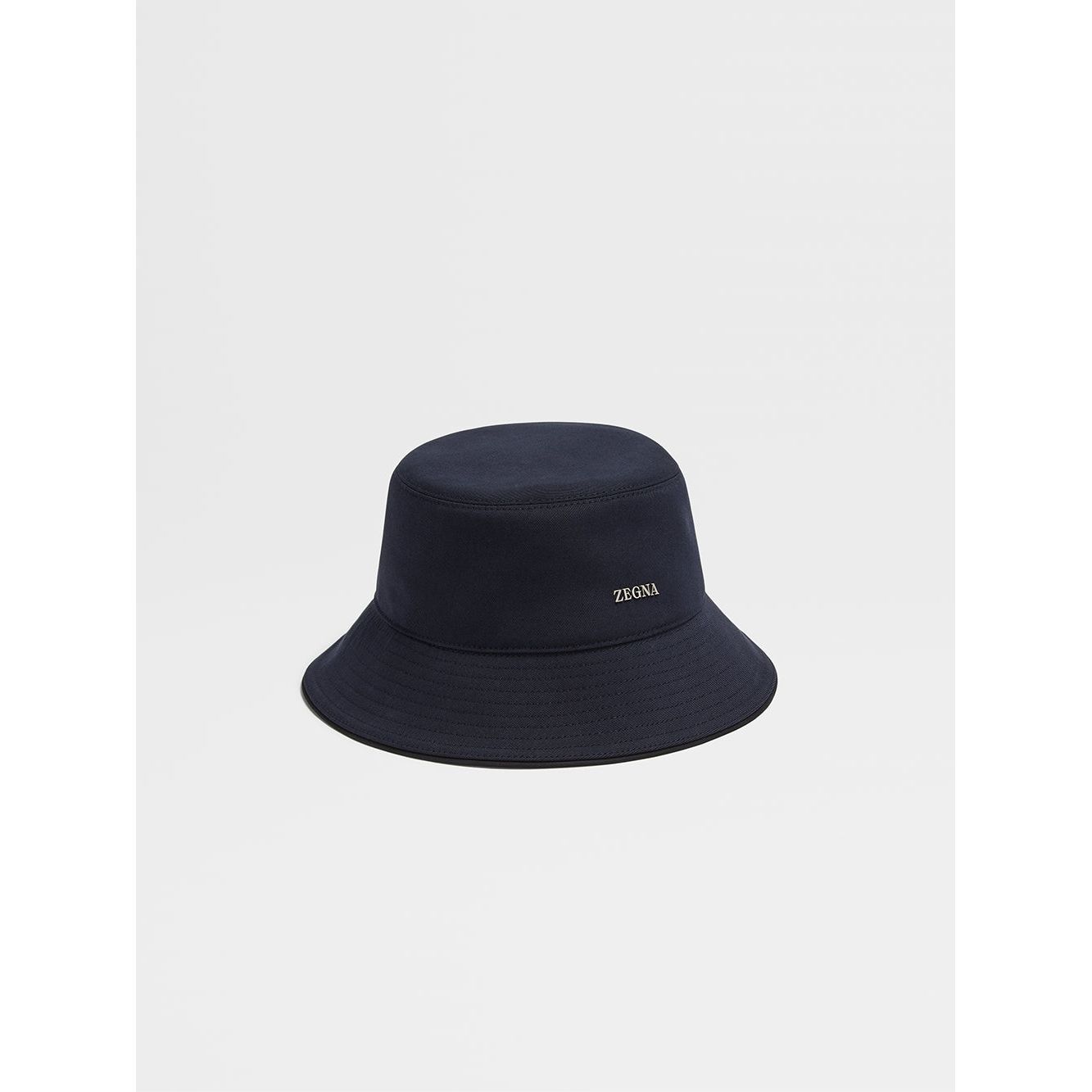 ZEGNA NAVY BLUE COTTON AND WOOL BUCKET HAT