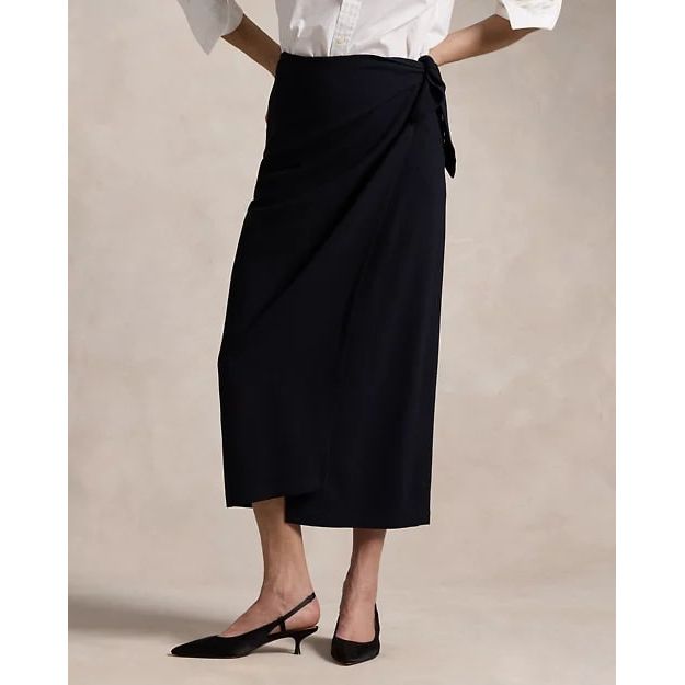 RALPH LAUREN Wool Crepe Wrap Skirt