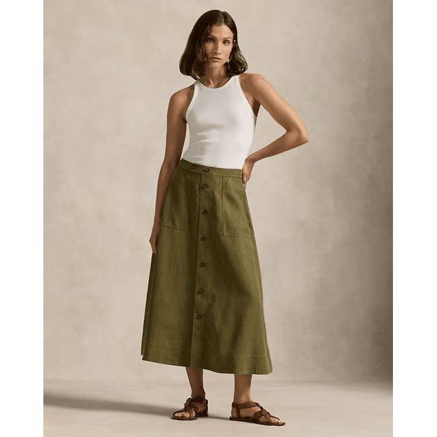 RALPH LAUREN Hemp A-Line Midi Skirt