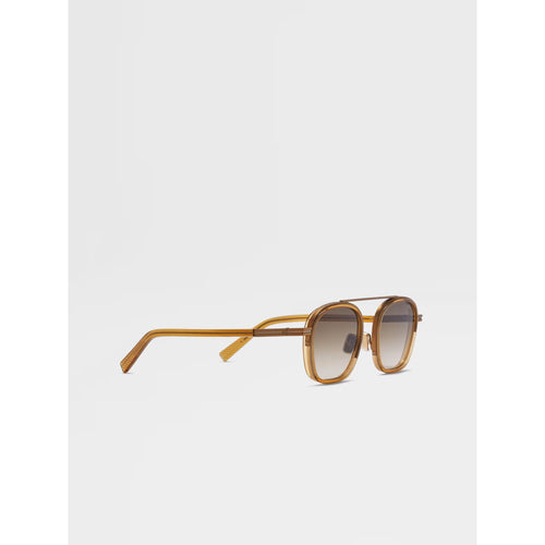 Load image into Gallery viewer, ZEGNA TRANSPARENT GOLDEN SYRUP ORIZZONTE I ACETATE AND METAL SUNGLASSES
