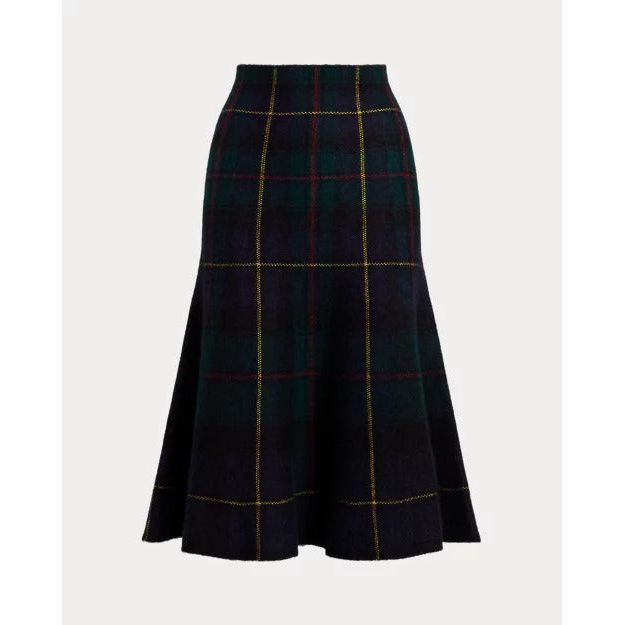 RALPH LAUREN Plaid Alpaca-Blend Flared Skirt