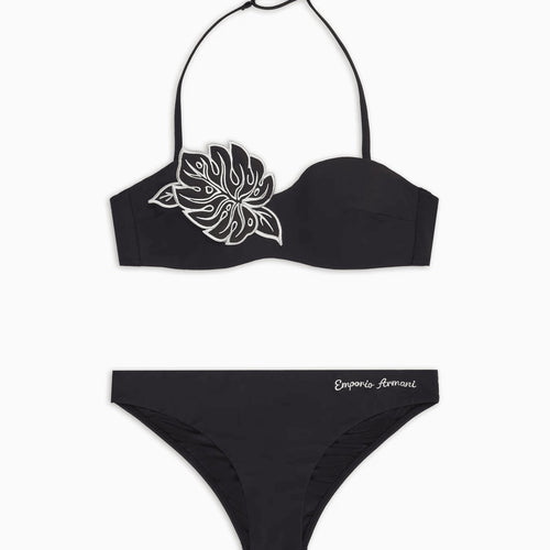 Load image into Gallery viewer, EMPORIO ARMANI ASV padded bandeau bikini in recycled Lycra with leaf embroidery
