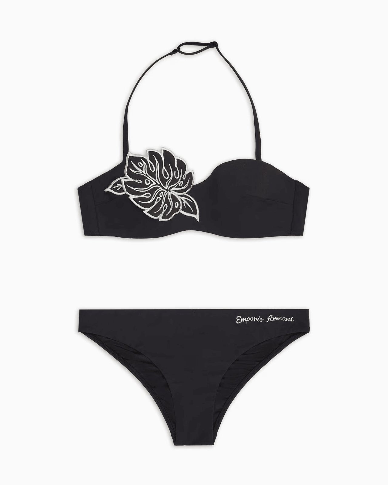 EMPORIO ARMANI ASV padded bandeau bikini in recycled Lycra with leaf embroidery