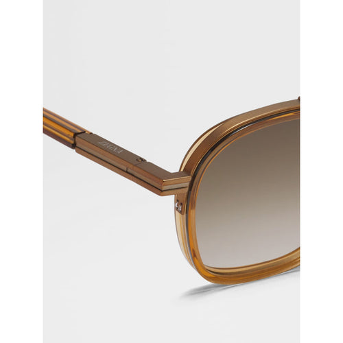 Load image into Gallery viewer, ZEGNA TRANSPARENT GOLDEN SYRUP ORIZZONTE I ACETATE AND METAL SUNGLASSES
