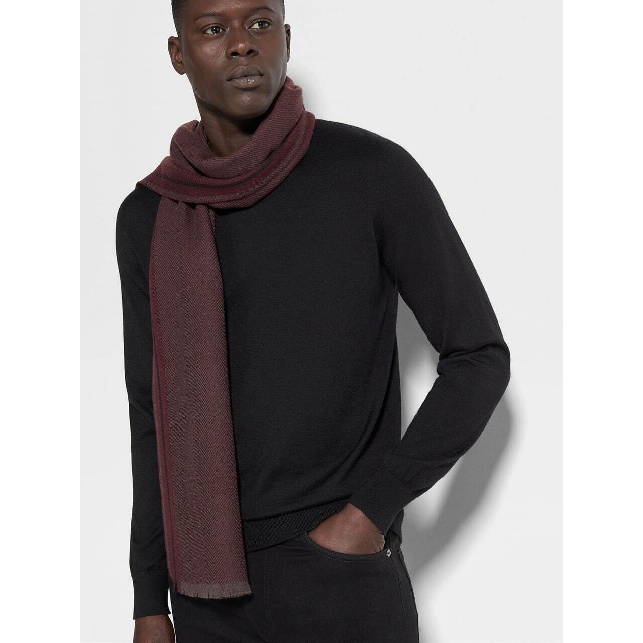 ZEGNA DARK BROWN WOOL SCARF