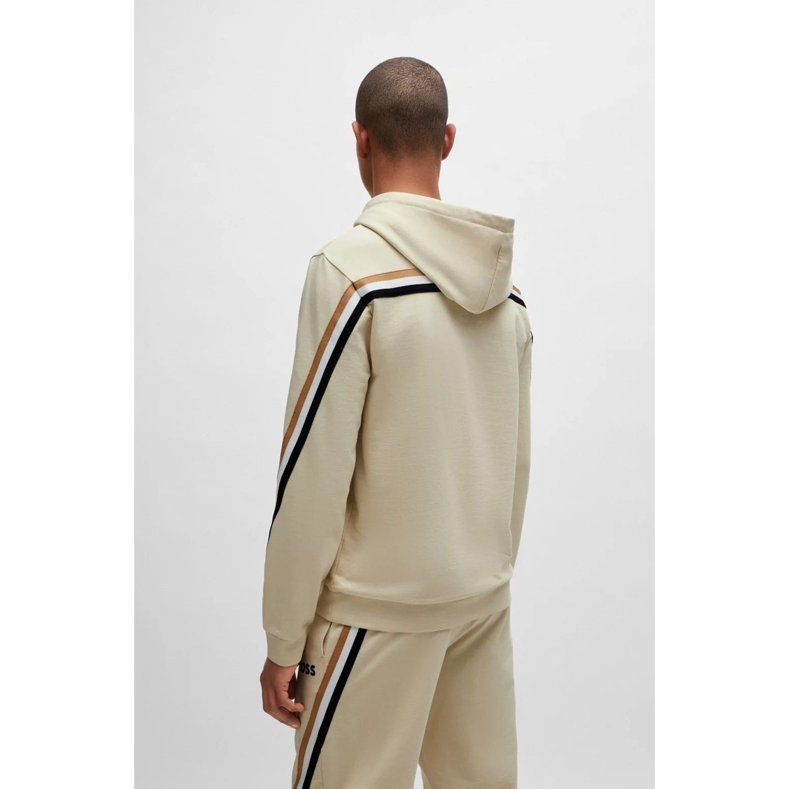 BOSS COTTON-TERRY HOODIE WITH SIGNATURE-STRIPE TAPE