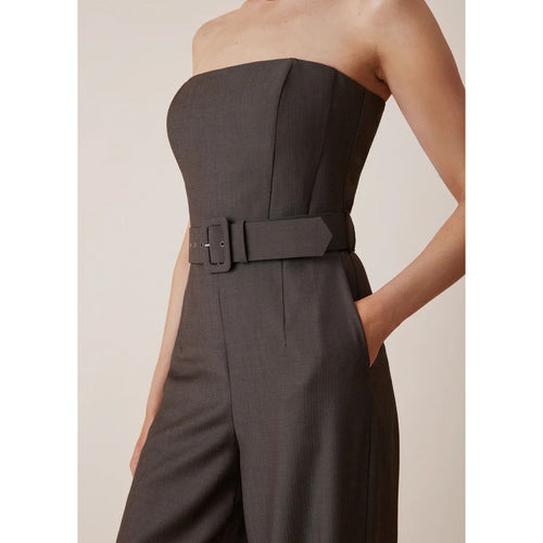 Load image into Gallery viewer, Antheia Wool Belted Jumpsuit in Brown
